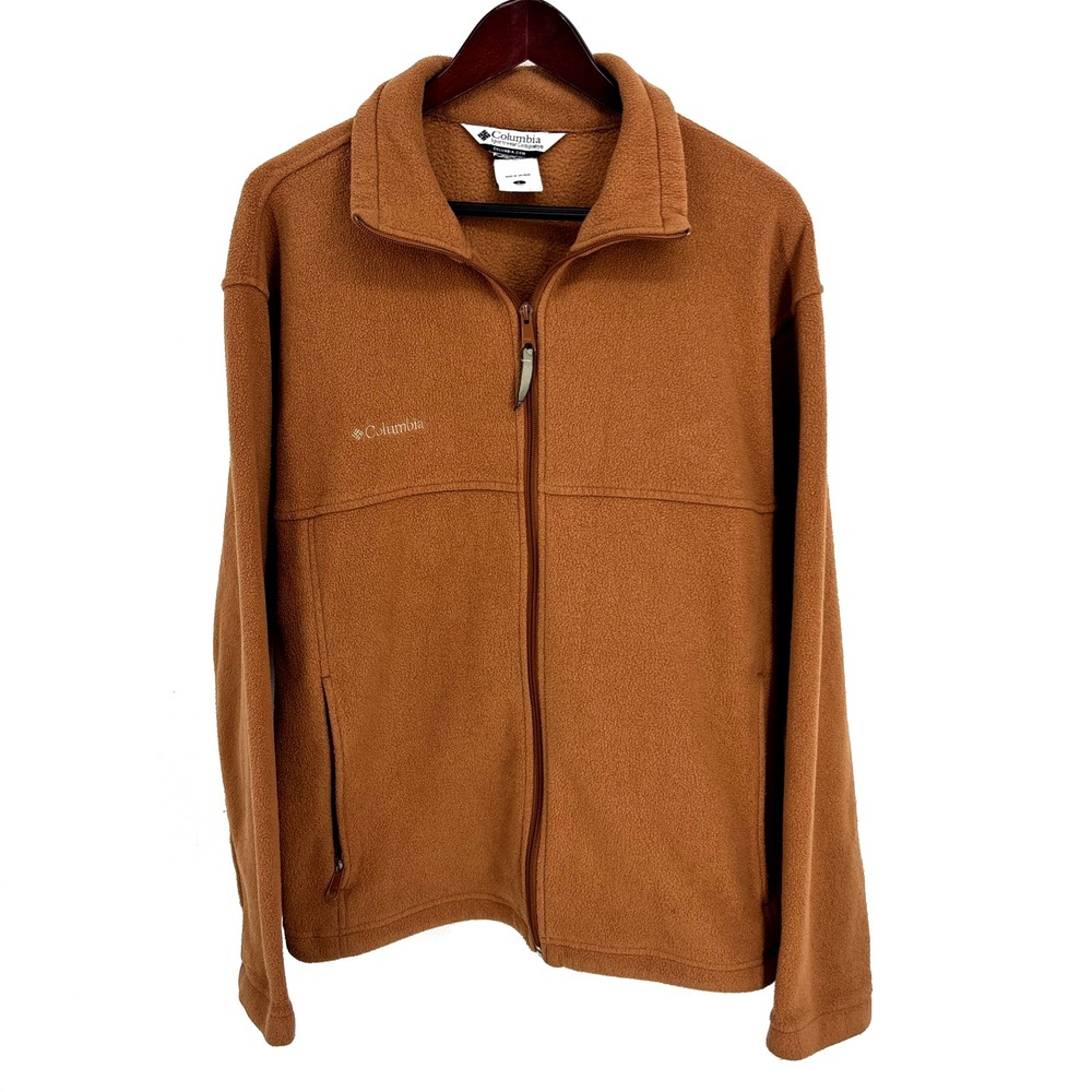 Columbia‎ Fleece Jacket Mens Large Brown Embroidery Full Zip Pockets Vintage